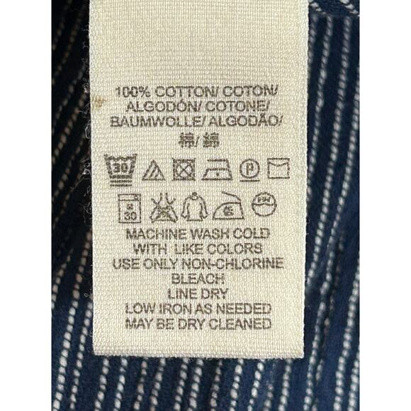 Free People Striped Pants 4 Blue White 100% Cotton High Rise Straight Leg Boho - Picture 8 of 9